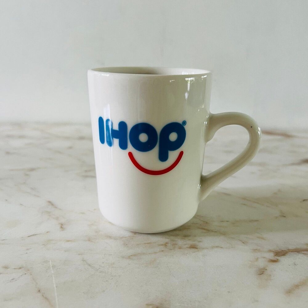 TUXTON Vintage White Blue Red IHOP Coffee Mug Cup Restaurant Ware Pancakes House